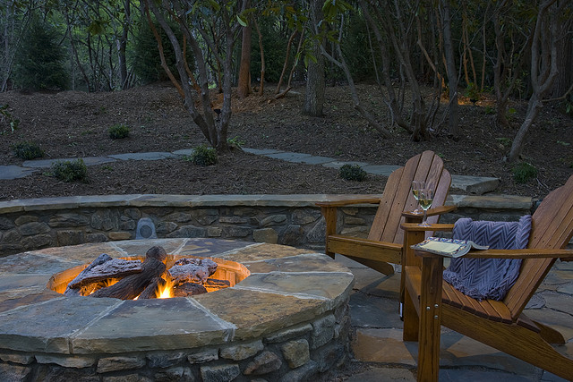 Fire Burning in Stone Fire Pit